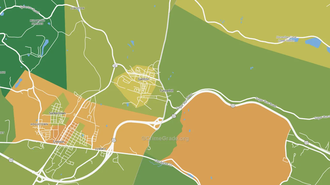 Tunnelhill, PA Map of Robbery Rates