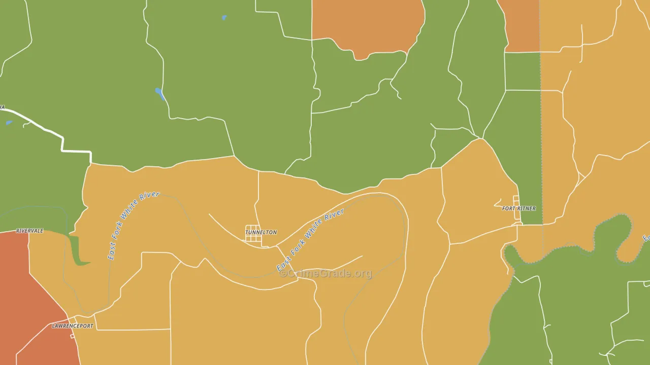 Tunnelton, IN Map of Robbery Rates