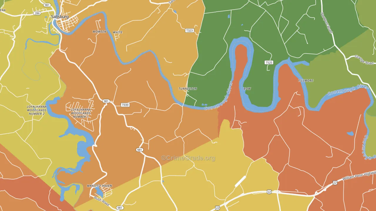 Tunnelton, PA Map of Robbery Rates