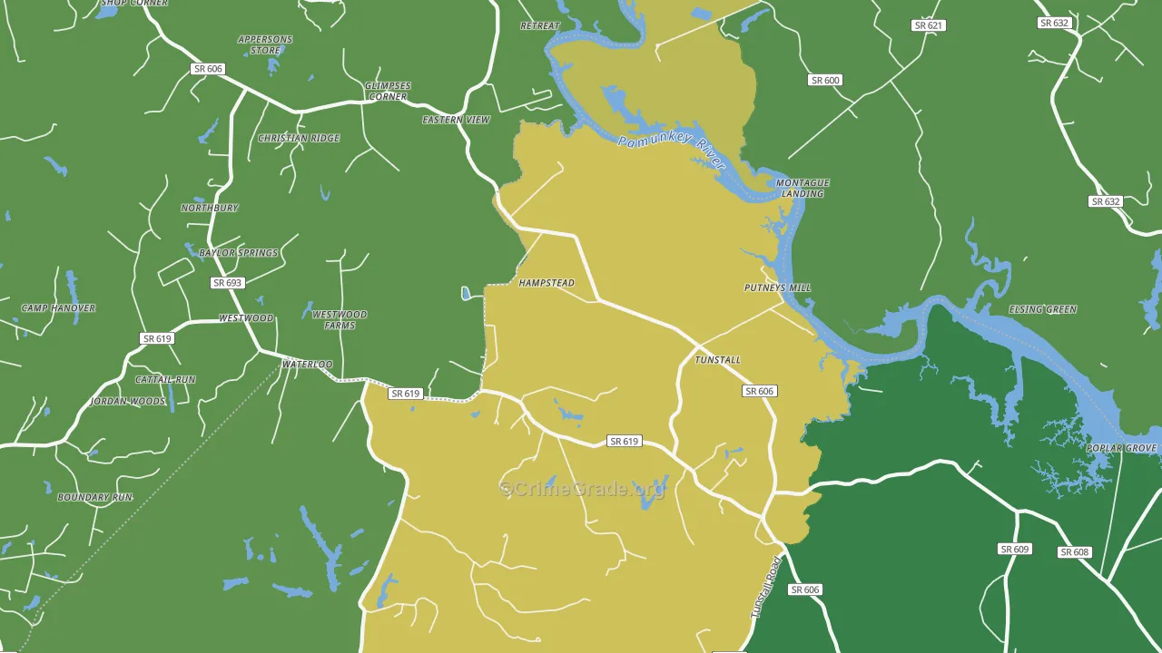 Tunstall, VA Map of Robbery Rates