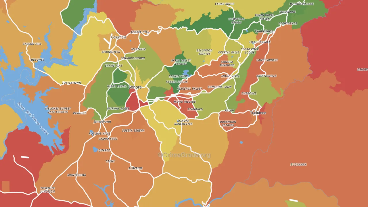 Tuolumne County, CA Map of Robbery Rates