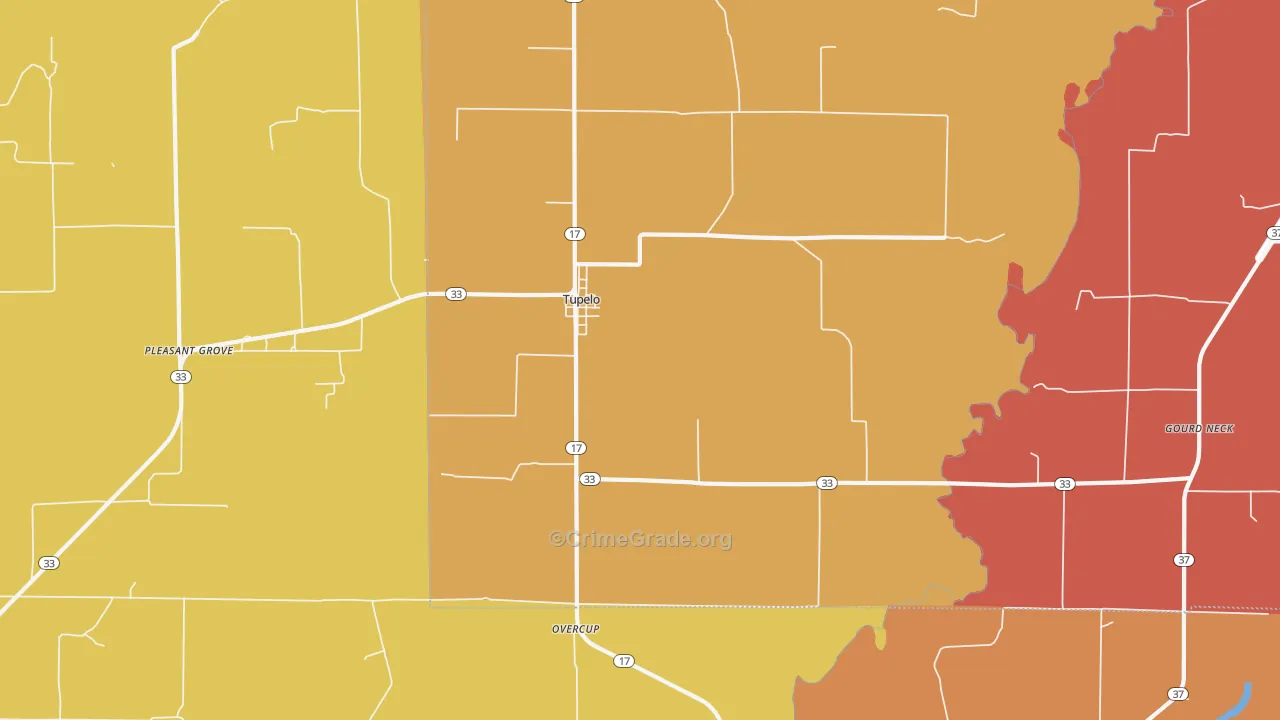 Tupelo, AR Map of Robbery Rates