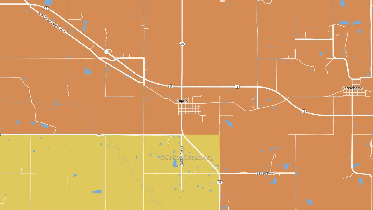 Tupelo, OK Map of Robbery Rates