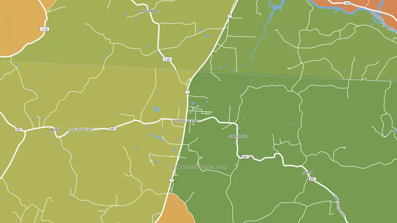 Tuppers Plains, OH Map of Robbery Rates