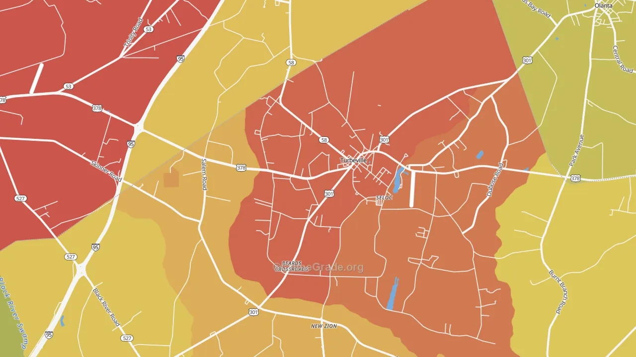 Turbeville, SC Map of Robbery Rates