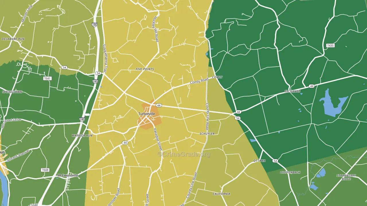 Turbotville, PA Map of Robbery Rates