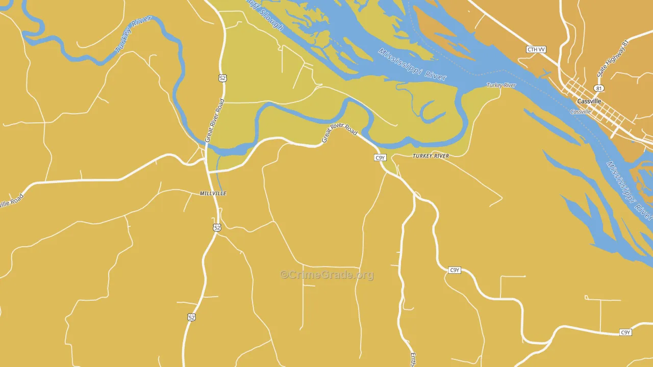 Turkey River, IA Map of Robbery Rates