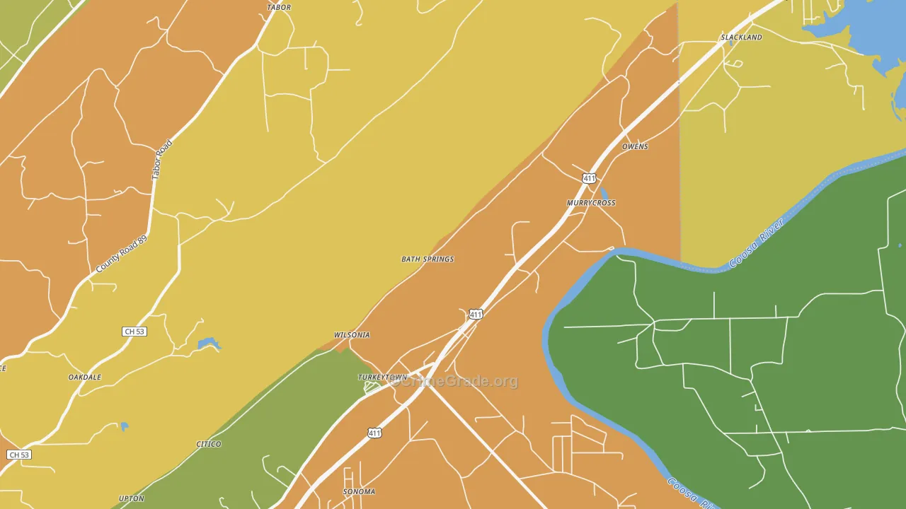 Turkeytown, AL Map of Robbery Rates