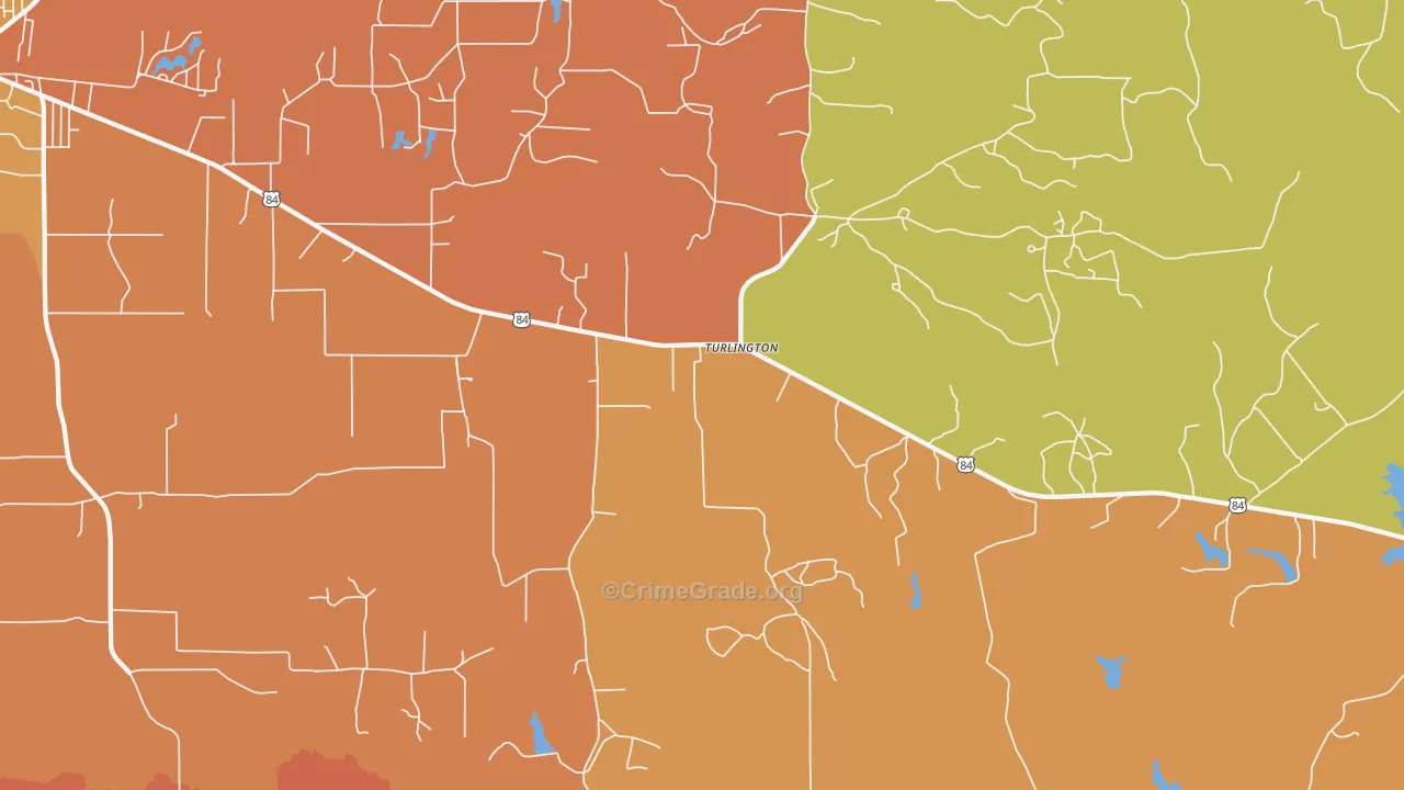 Turlington, TX Map of Robbery Rates