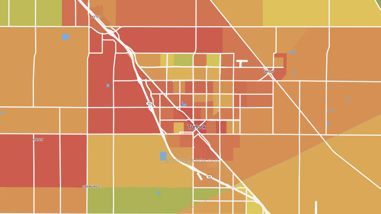 Turlock, CA Map of Robbery Rates
