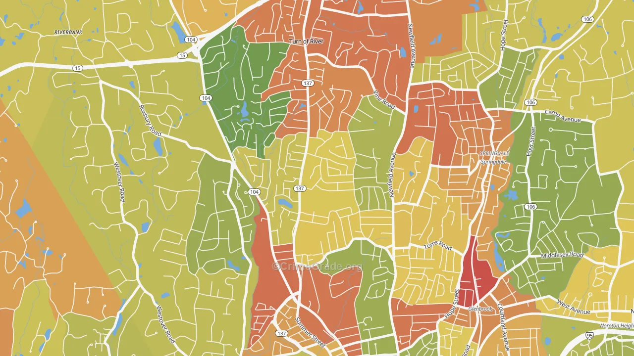 Turn of River, Stamford, CT Map of Robbery Rates