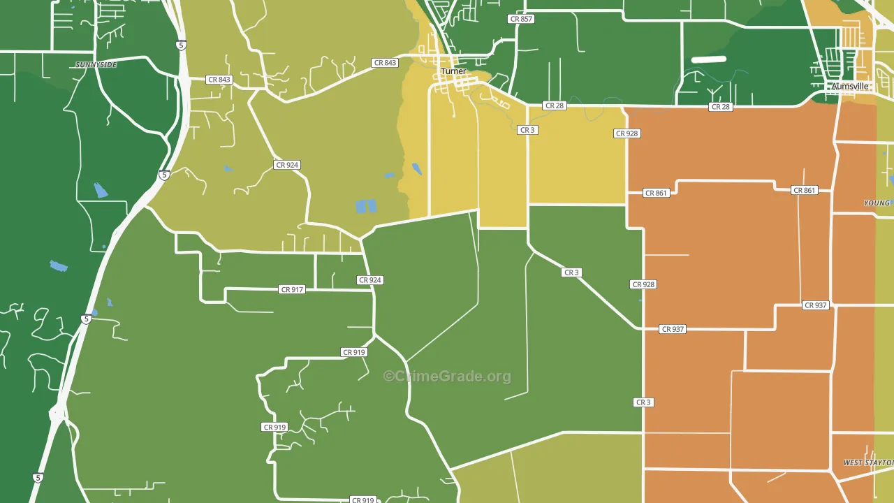 Turner, OR Map of Robbery Rates