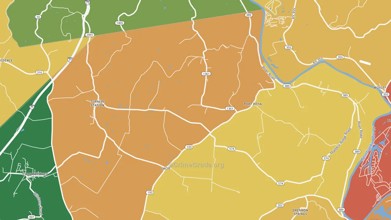 Turners Station, KY Map of Robbery Rates