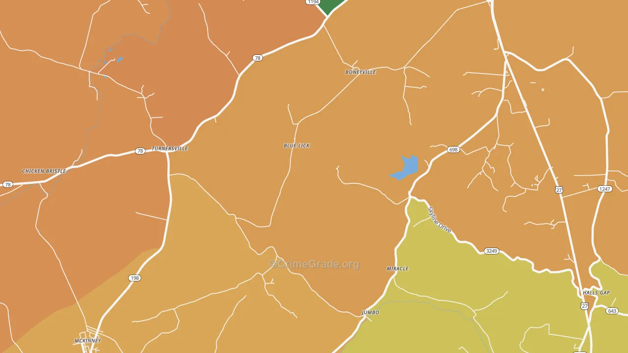 Turnersville, KY Map of Robbery Rates
