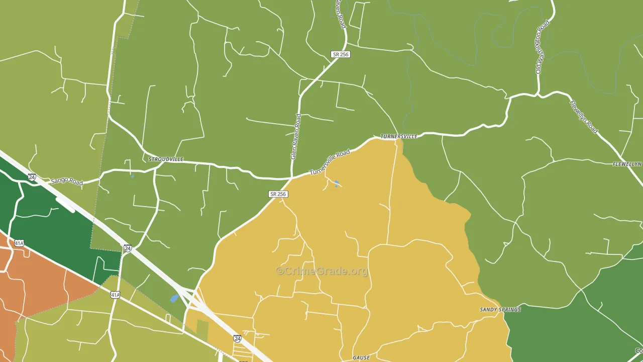 Turnersville, TN Map of Robbery Rates