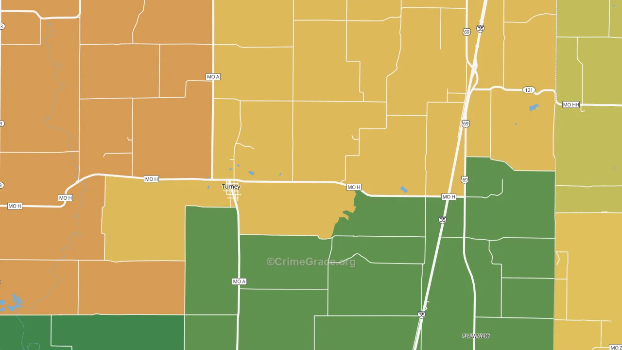 Turney, MO Map of Robbery Rates