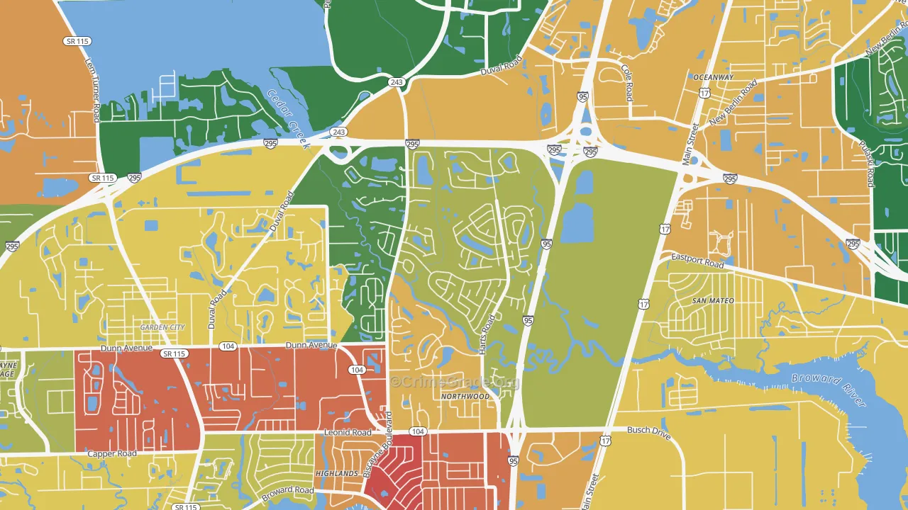 Turtle Creek, Jacksonville, FL Map of Robbery Rates