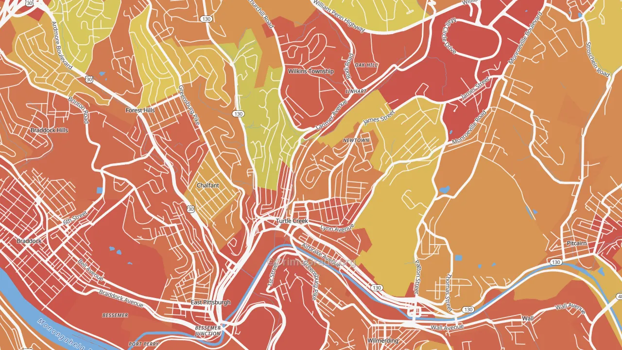 Turtle Creek, PA Map of Robbery Rates