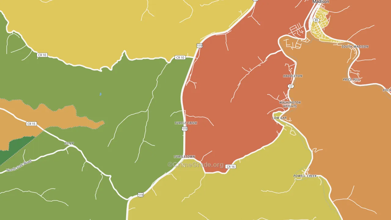 Turtle Creek, WV Map of Robbery Rates
