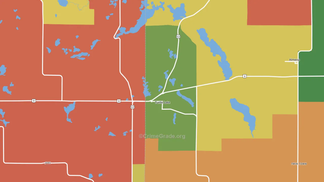 Turtle Lake, WI Map of Robbery Rates