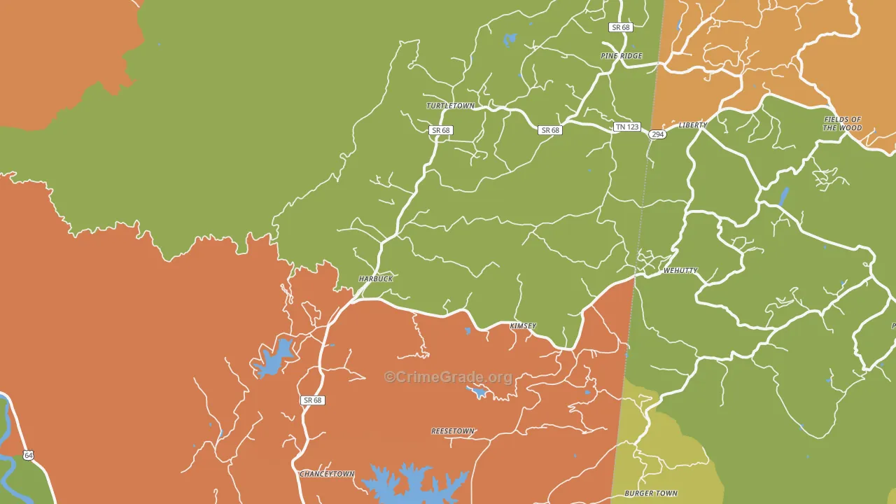Turtletown, TN Map of Robbery Rates