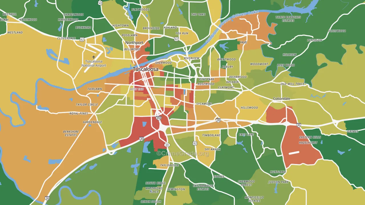 Tuscaloosa, AL Map of Robbery Rates