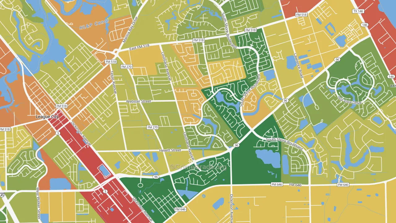 Tuscan Lakes, League City, TX Map of Robbery Rates