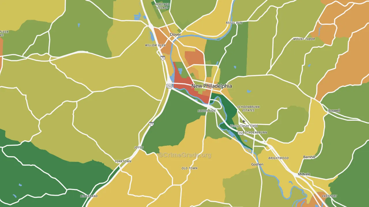 Tuscarawas County, OH Map of Robbery Rates