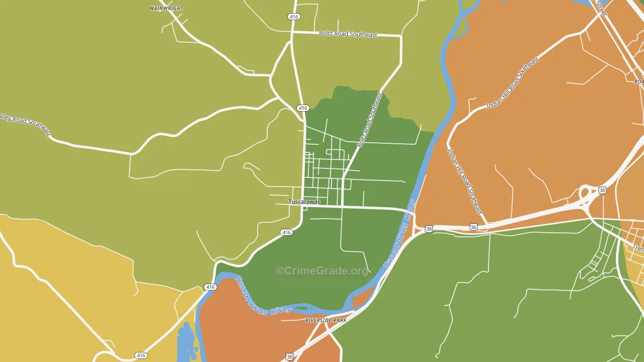 Tuscarawas, OH Map of Robbery Rates