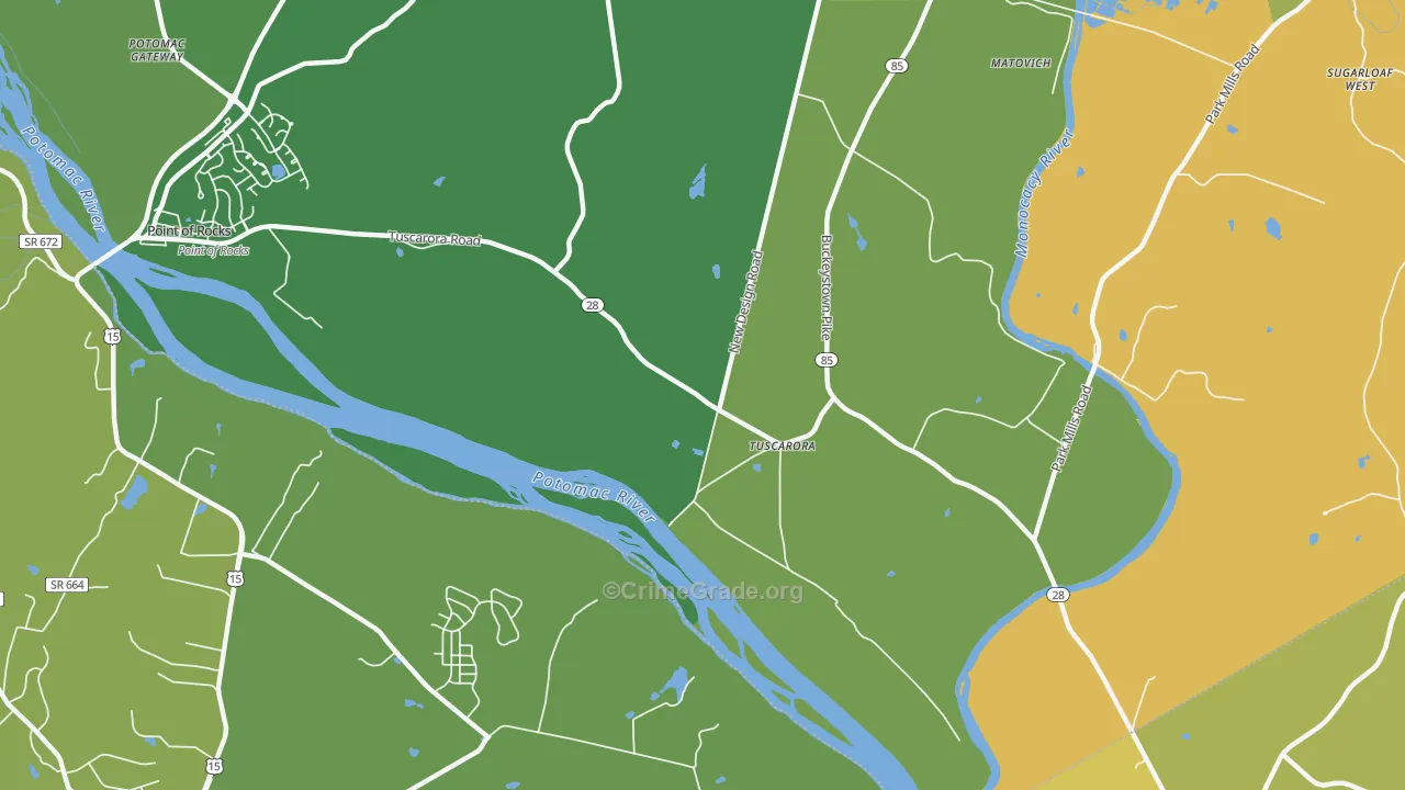 Tuscarora, MD Map of Robbery Rates