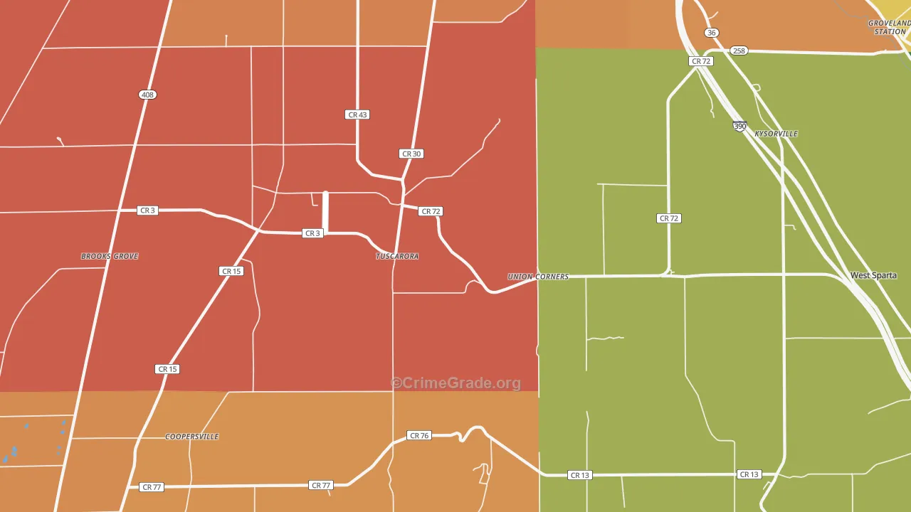 Tuscarora, NY Map of Robbery Rates