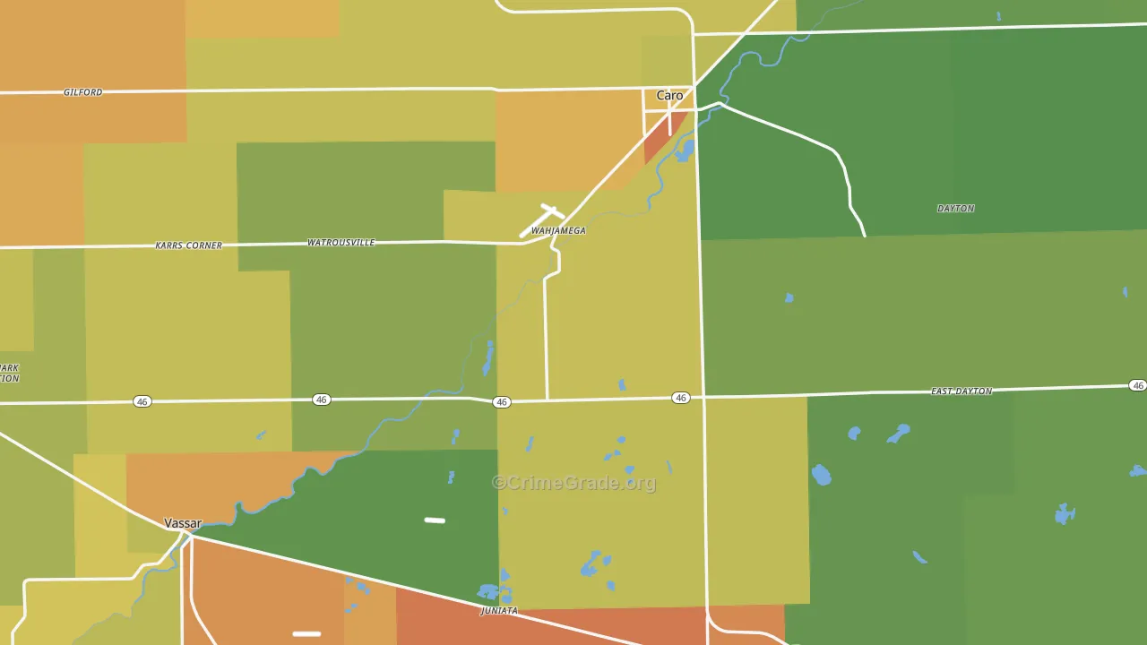 Tuscola County, MI Map of Robbery Rates