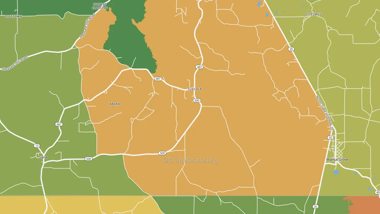 Tuscola, MS Map of Robbery Rates