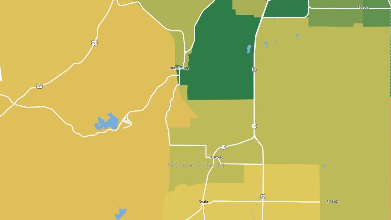 Tuscola, TX Map of Robbery Rates
