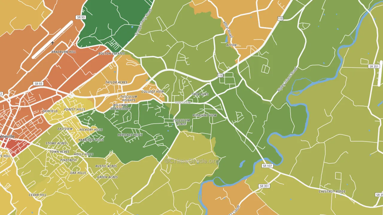 Tusculum, TN Map of Robbery Rates