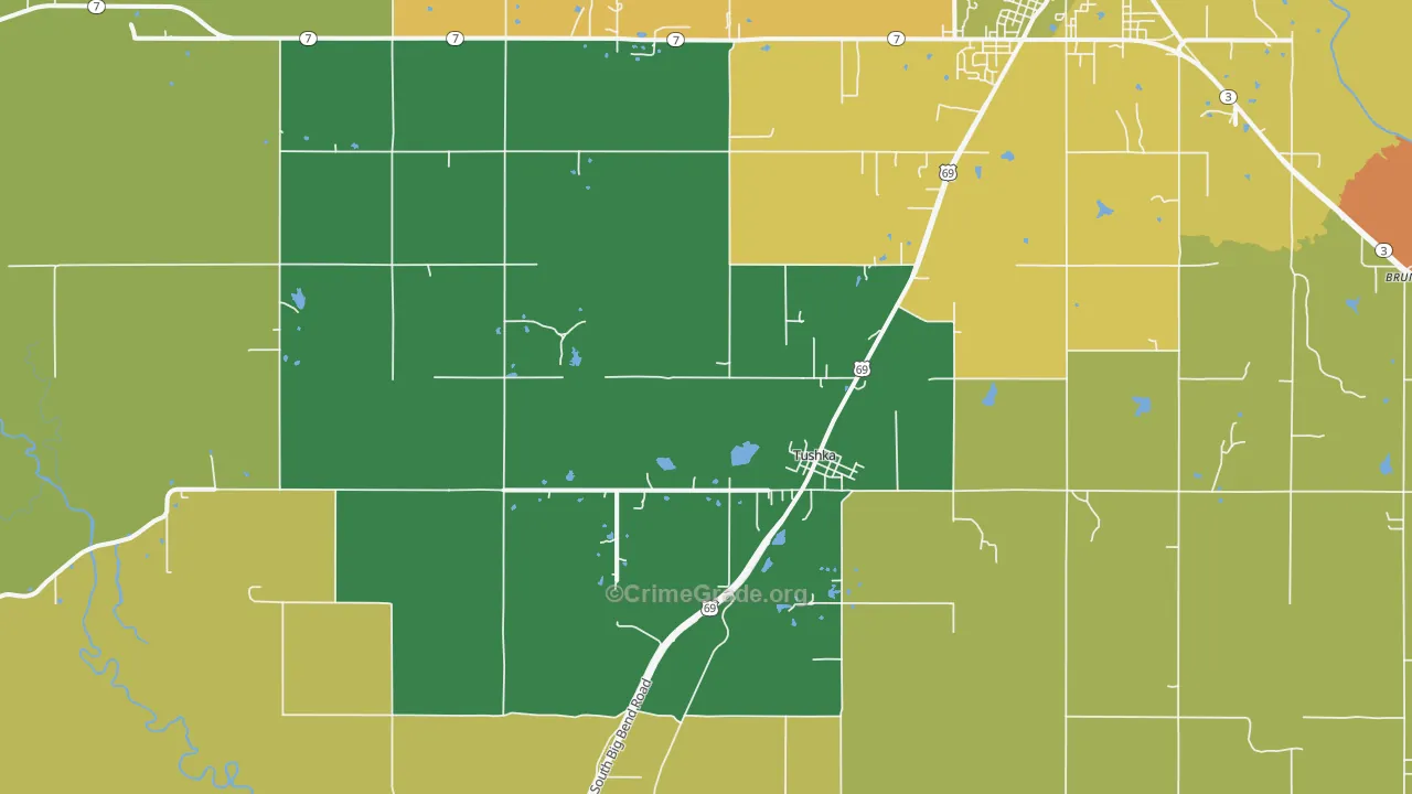 Tushka, OK Map of Robbery Rates