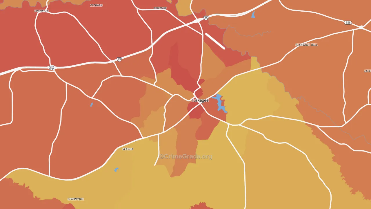 Tuskegee, AL Map of Robbery Rates
