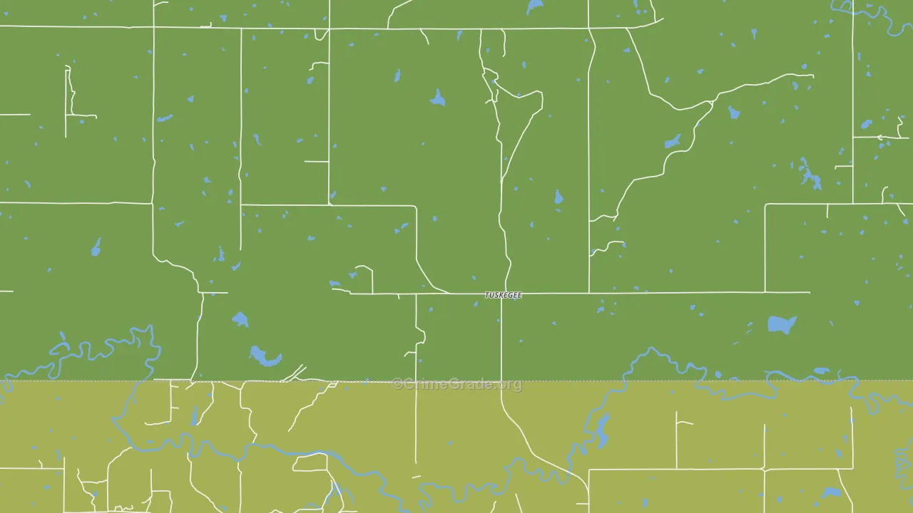Tuskegee, OK Map of Robbery Rates