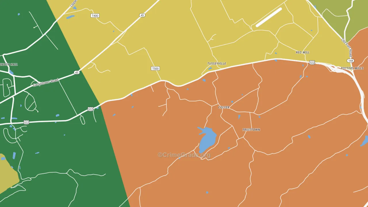Tusseyville, PA Map of Robbery Rates