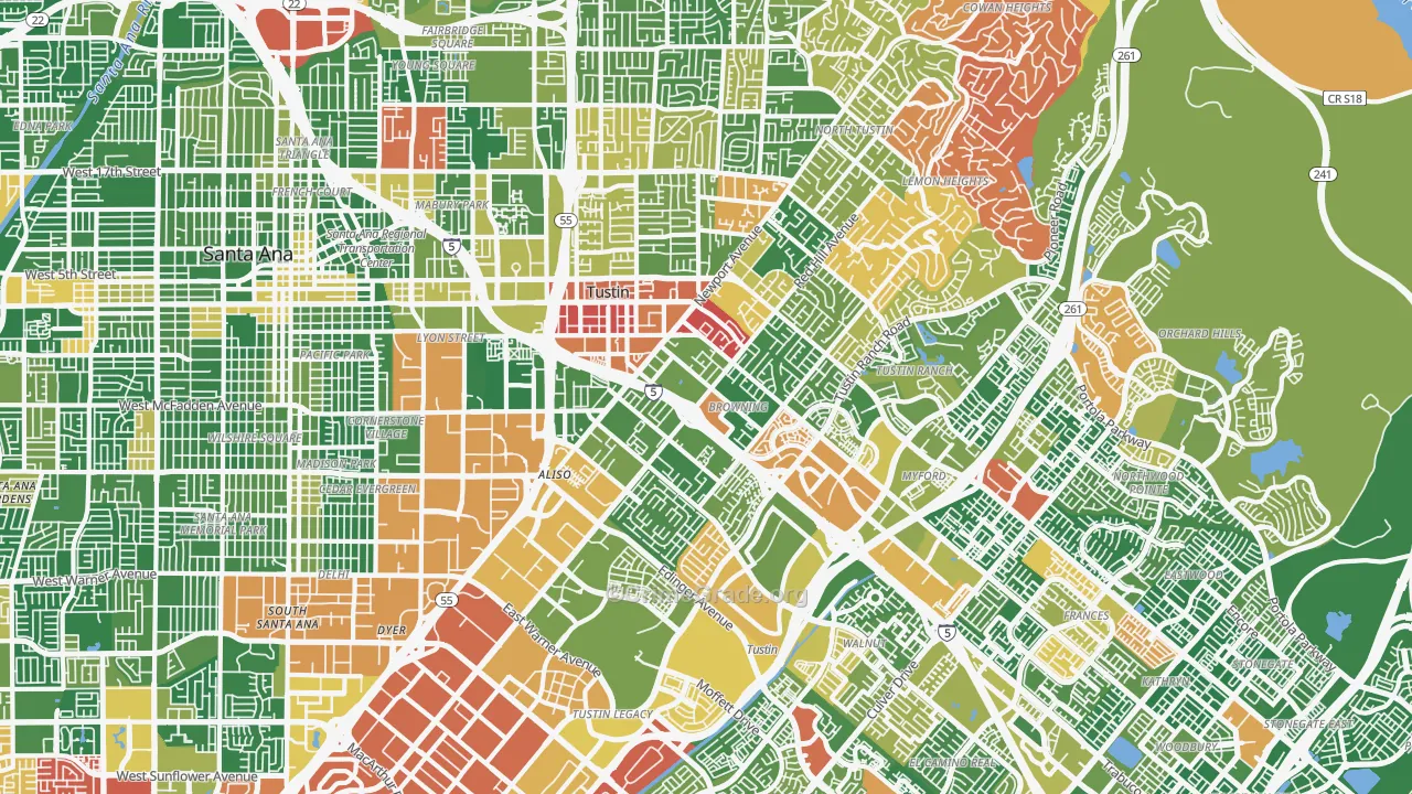Tustin, CA Map of Robbery Rates