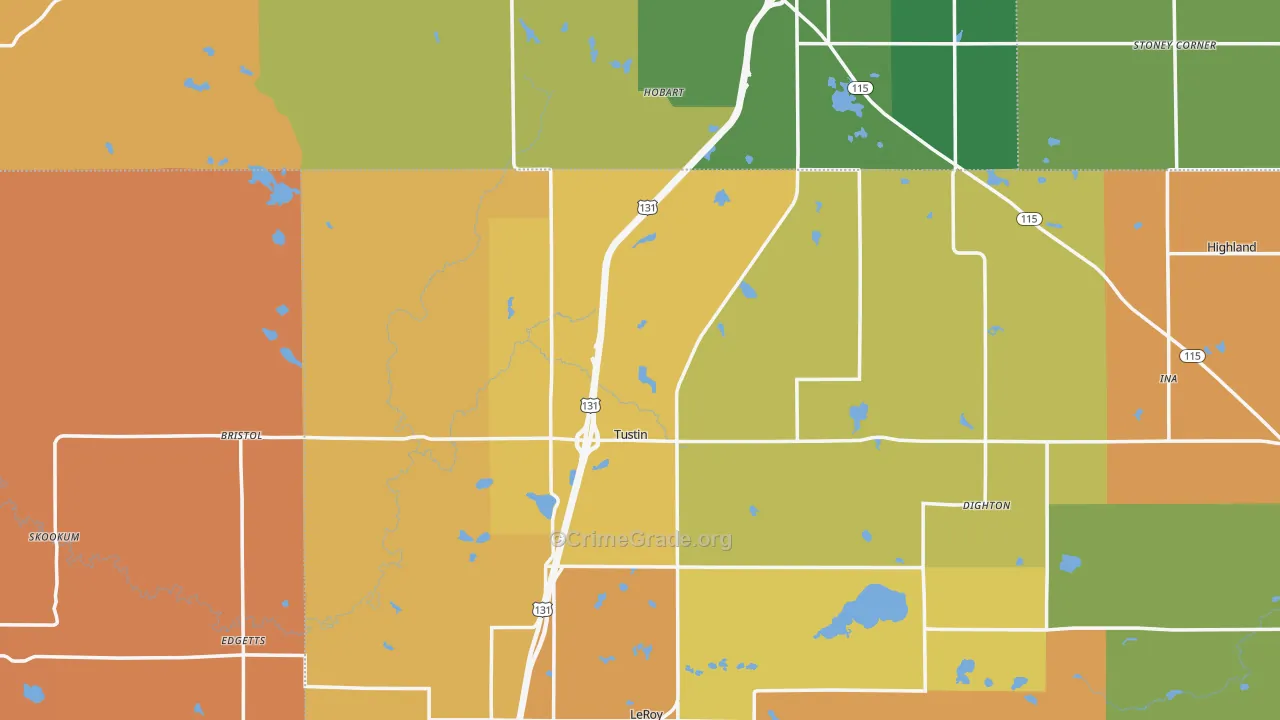 Tustin, MI Map of Robbery Rates