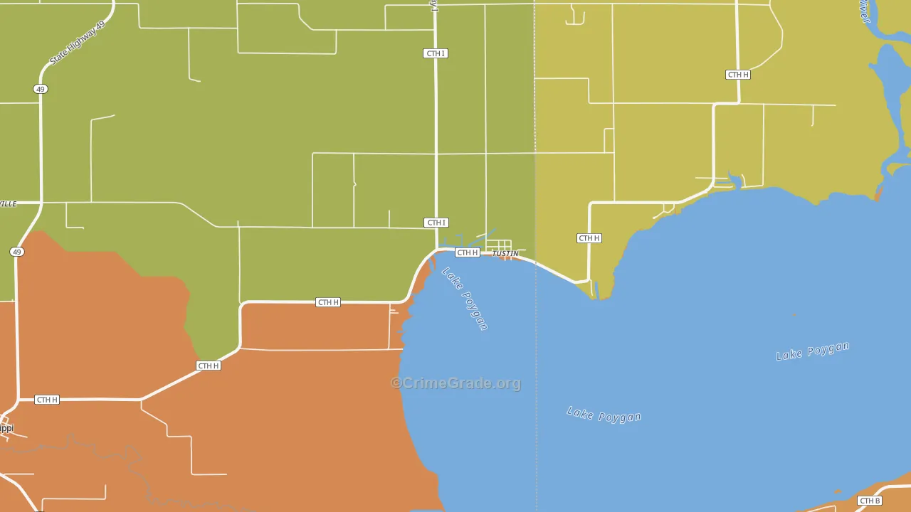 Tustin, WI Map of Robbery Rates