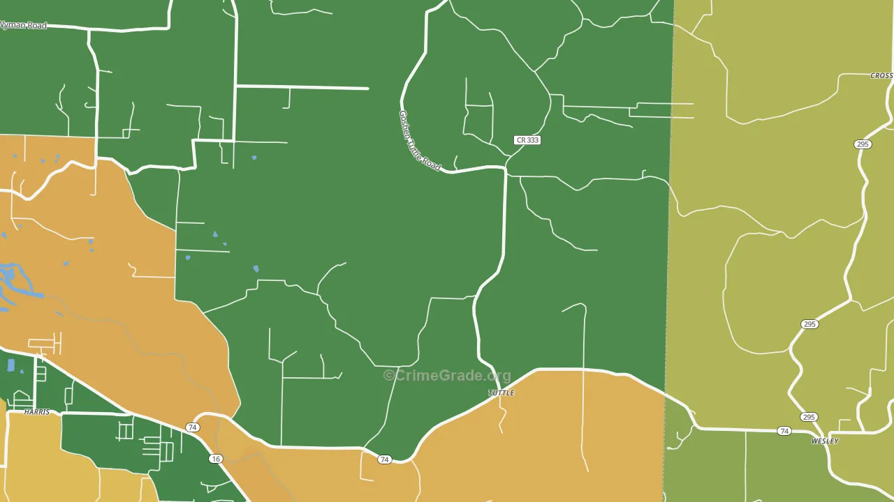 Tuttle, AR Map of Robbery Rates