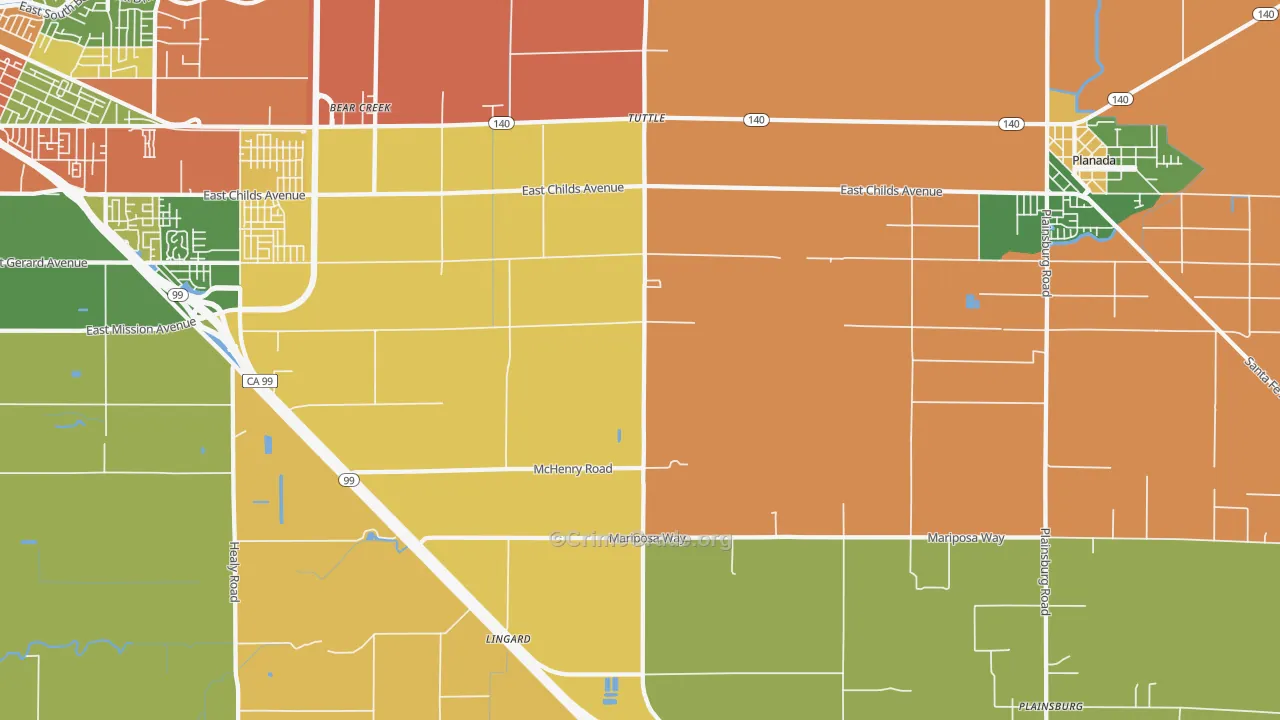 Tuttle, CA Map of Robbery Rates