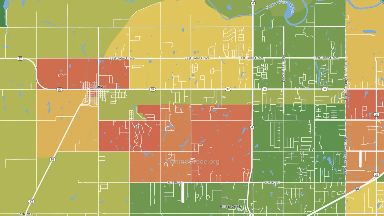 Tuttle, OK Map of Robbery Rates