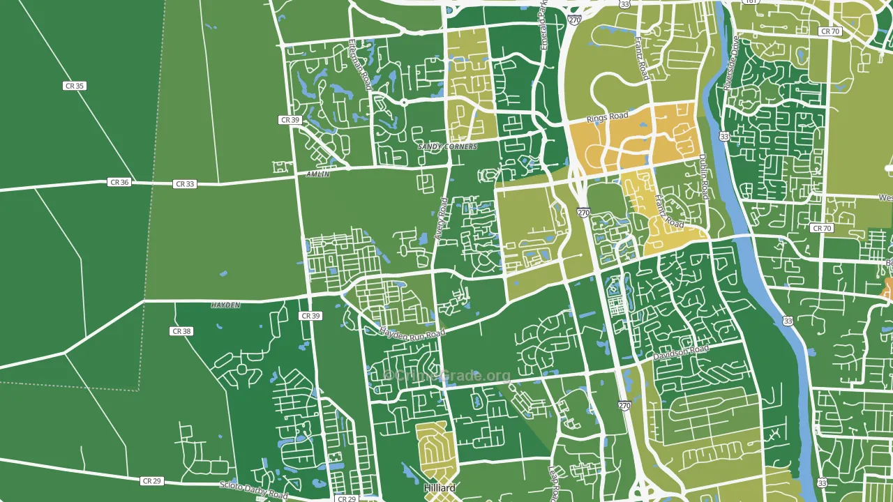 Tuttle West, Dublin, OH Map of Robbery Rates