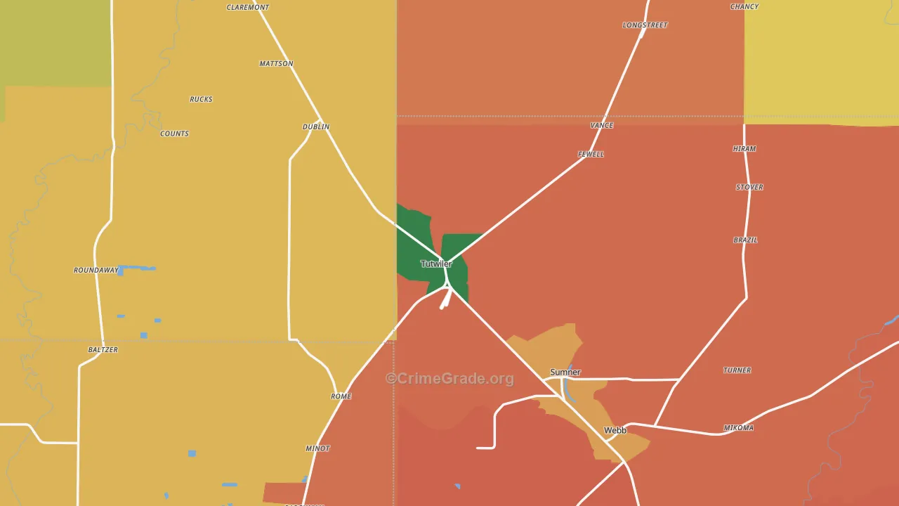 Tutwiler, MS Map of Robbery Rates