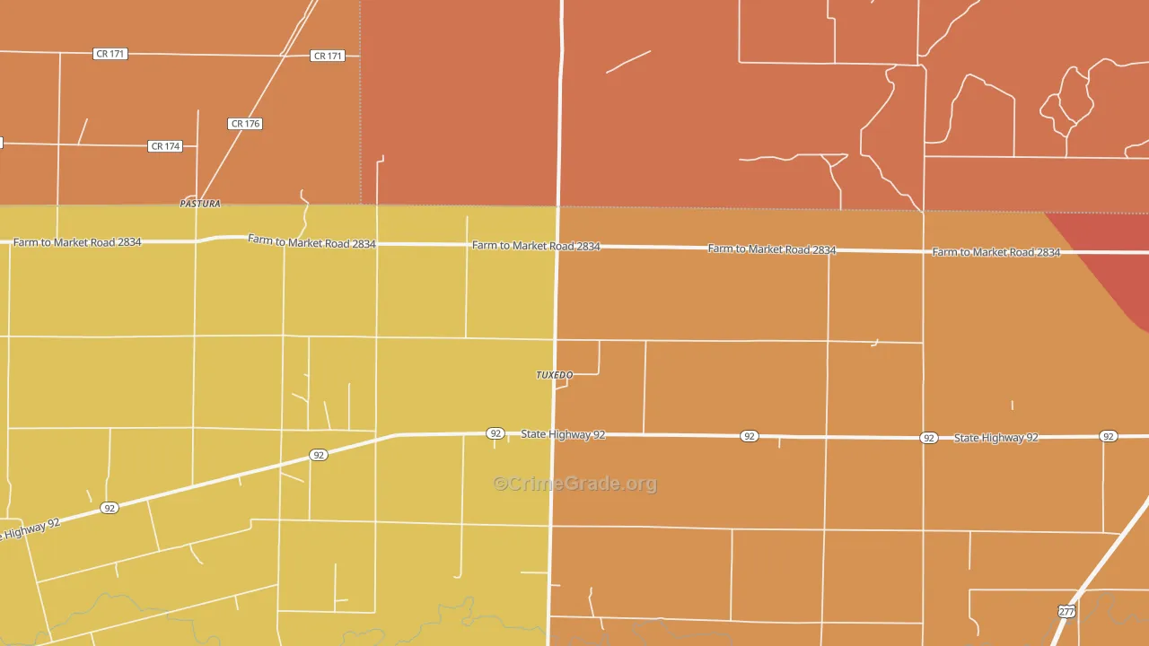 Tuxedo, TX Map of Robbery Rates