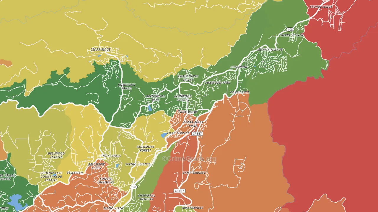 Twain Harte, CA Map of Robbery Rates