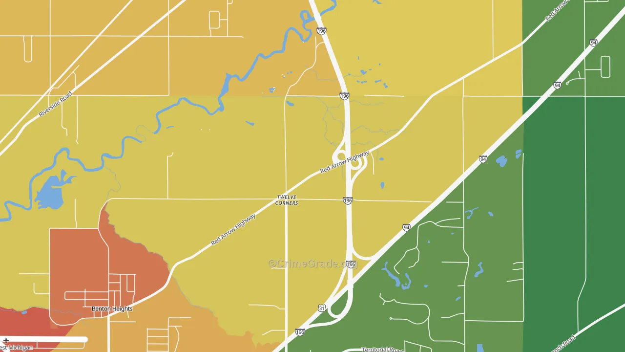 Twelve Corners, MI Map of Robbery Rates